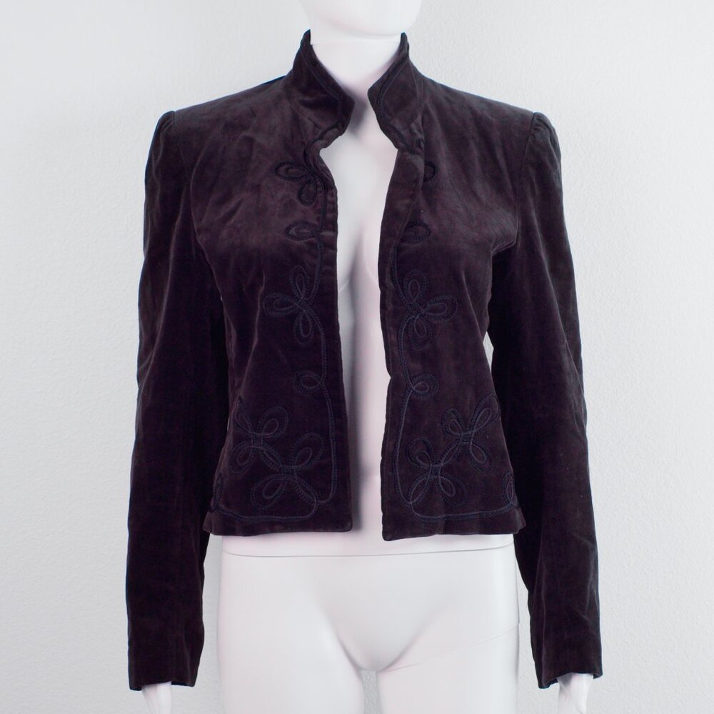 Vintage Ellen Tracy Velvet Embroidered Jacket 80s Brown Size 10